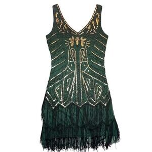 BABEYOND Gatsby Paisley Art Deco Flapper Dress 1920s Gatsby Womens size M